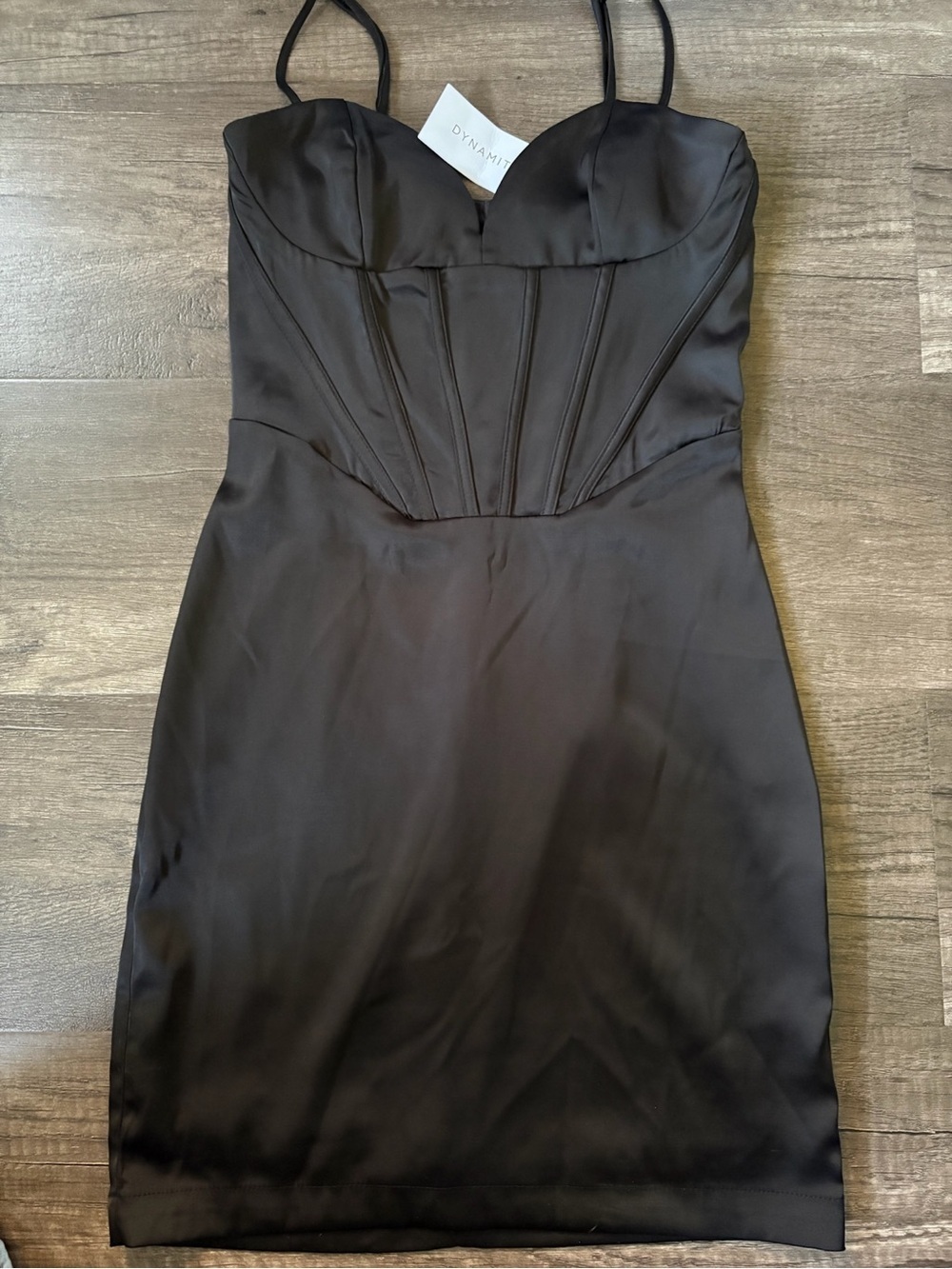 NWT Dynamite Black Satin Bustier Mini Dress